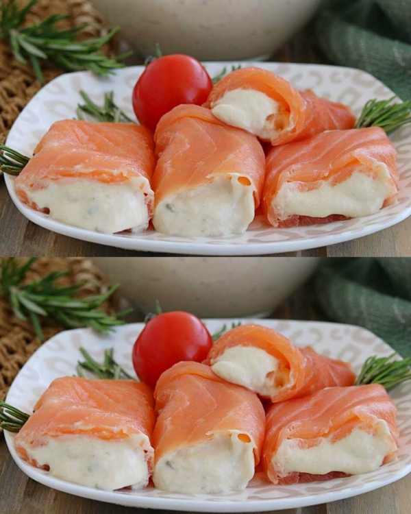 Rodeado con salmón de atún, receta de aperitivo o plato principal rápido.